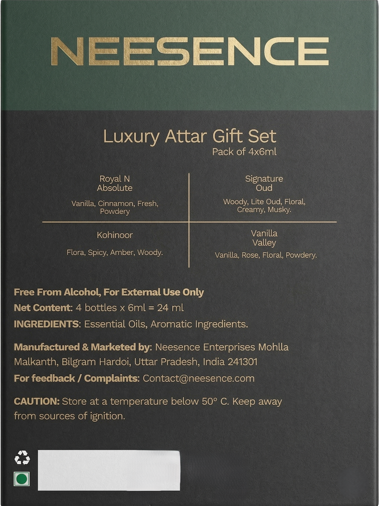 NEESENCE 1st Signature series Attar Combo – Absolute, kohinoor, Signature Oud, Vanilla Valley
