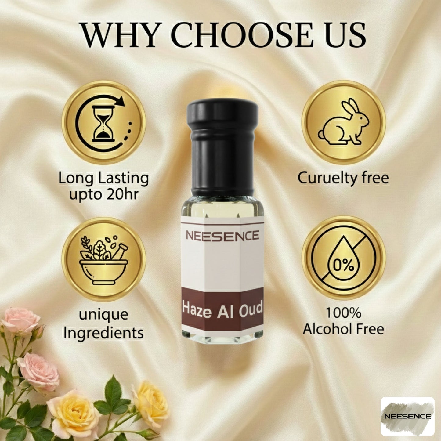 Haze Al Oud Premium Attar By NEESENCE - Long Lasting Alcohol-Free Perfume Oil
