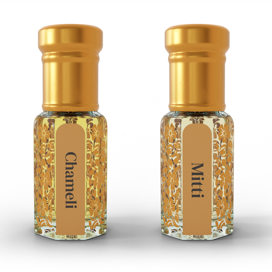 Chameli & Mitti | 12 ML Pack of 2, 6ml Each | Attar By NEESENCE Alcohol Free Luxury ittar