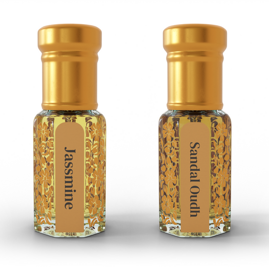 Jasmine & Sandal Oud | 12 ML Pack of 2, 6ml Each | Attar By NEESENCE Alcohol Free Luxury ittar