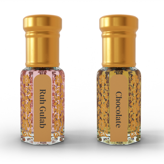 Ruh Gulab & Chocolate | 12 ML Pack of 2, 6ml Each | Attar By NEESENCE Alcohol Free Luxury ittar