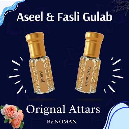 Aseel & Fasli Gulab | 12 ML Pack of 2, 6ml Each | Attar By NEESENCE Alcohol Free Luxury ittar