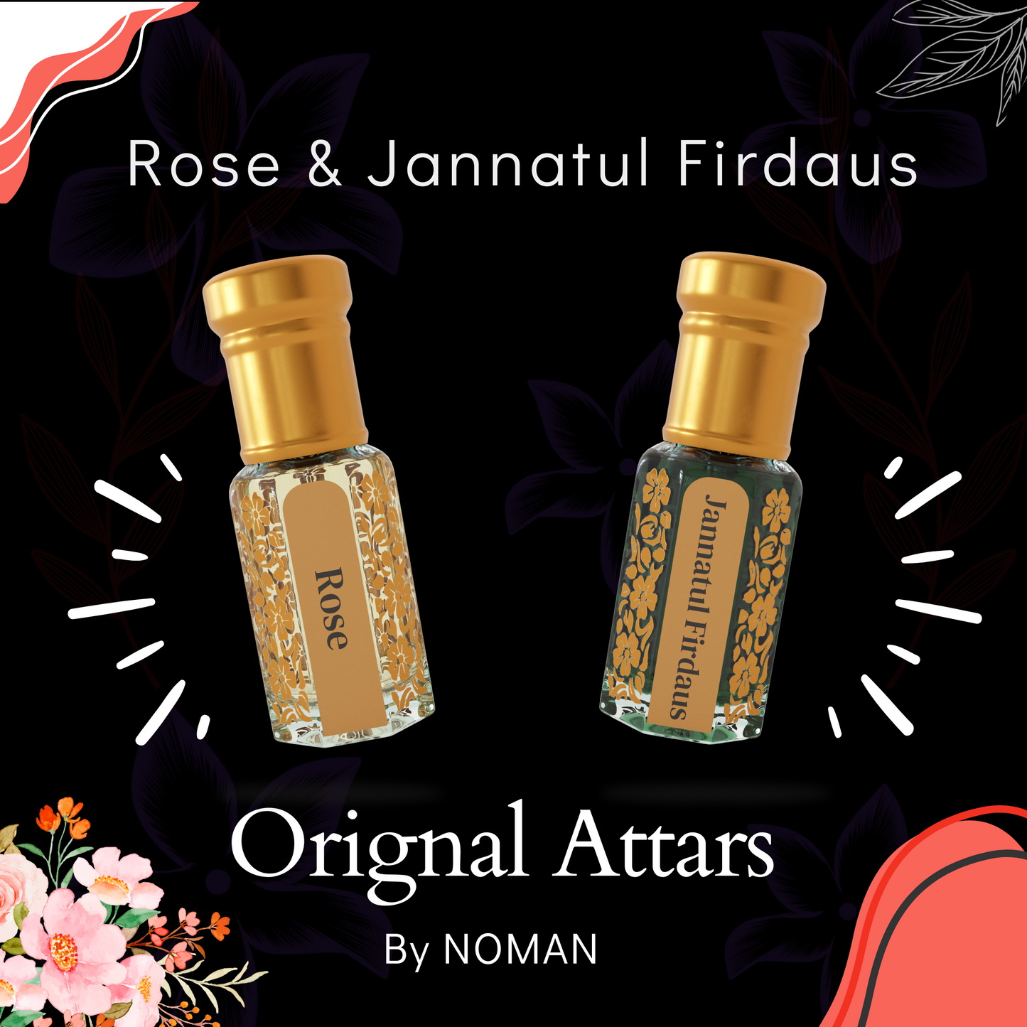 Rose & Jannatul Firdaus | 12 ML Pack of 2, 6ml Each | Attar By NEESENCE Alcohol Free Luxury ittar