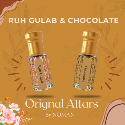 Ruh Gulab & Chocolate | 12 ML Pack of 2, 6ml Each | Attar By NEESENCE Alcohol Free Luxury ittar