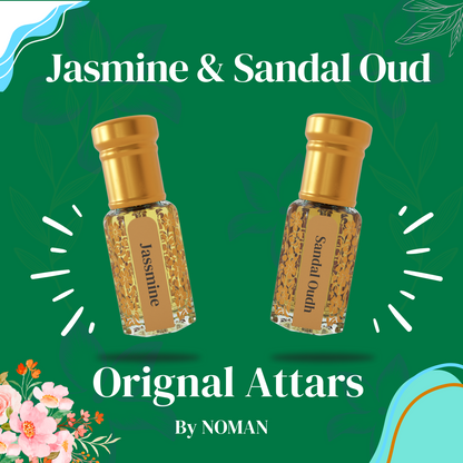 Jasmine & Sandal Oud | 12 ML Pack of 2, 6ml Each | Attar By NEESENCE Alcohol Free Luxury ittar