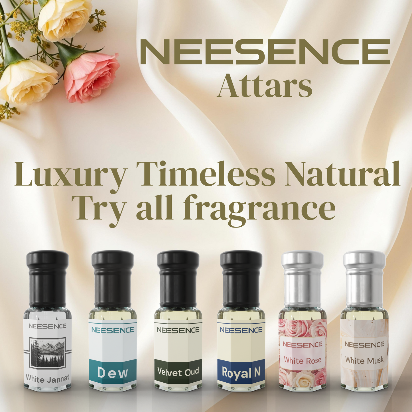 NEESENCE Luxury Attar Combo Set 6.5ml each Pack of 4 | Super Long Lasting 100% Alcohol Free & Pure | Best For Men Women Itra | SRK Special Luxury Perfume Oil