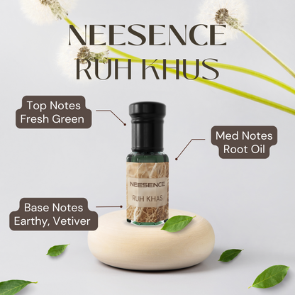 Ruh Khus Attar by NEESENCE Luxury Herbal Itra Best for Men & Women